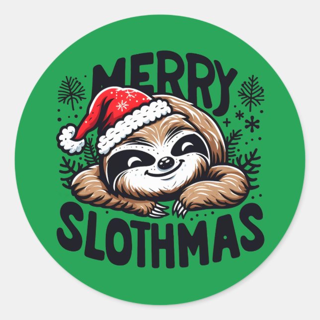 Adesivo Redondo Merry Slothmas! Vector Festive Christmas Sloth (Frente)