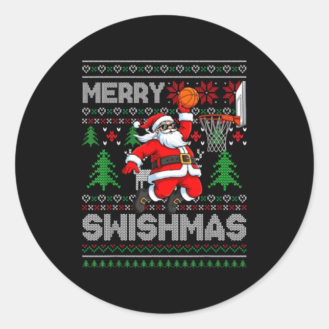 Adesivo Redondo Merry Swishmas Basketball Ugly Christmas Santa Men (Frente)