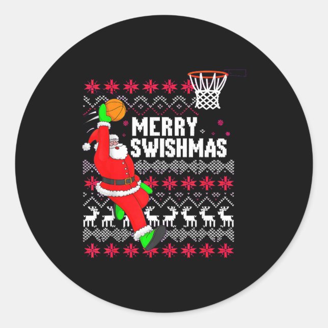 Adesivo Redondo Merry Swishmas Basketball Ugly Christmas Xmas  (Frente)