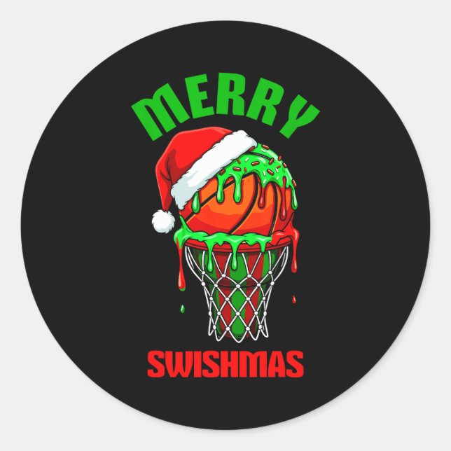 Adesivo Redondo Merry Swishmas Basketball Ugly Christmas Xmas Men  (Frente)