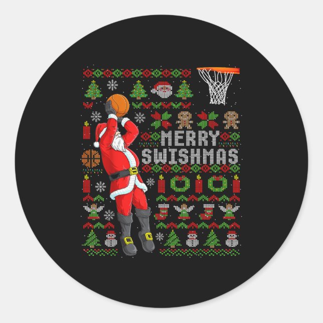 Adesivo Redondo Merry Swishmas Ugly Christmas Basketball Christmas (Frente)
