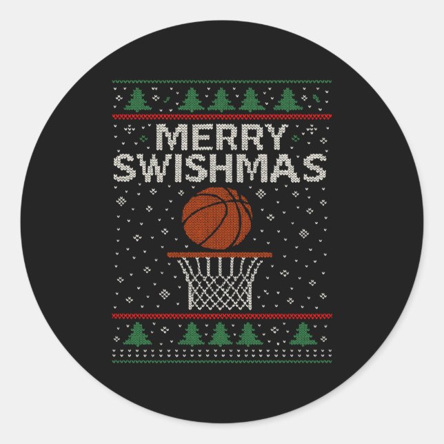 Adesivo Redondo Merry Swishmas Ugly Christmas Sweater Basketball J (Frente)