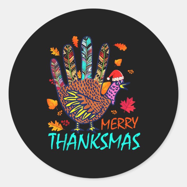Adesivo Redondo Merry Thanksmas Happy Thanksgiving Christmas Turke (Frente)