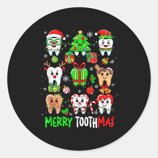 Adesivo Redondo Merry Toothmas Teeth Collection Santa Reindeer Xma (Frente)