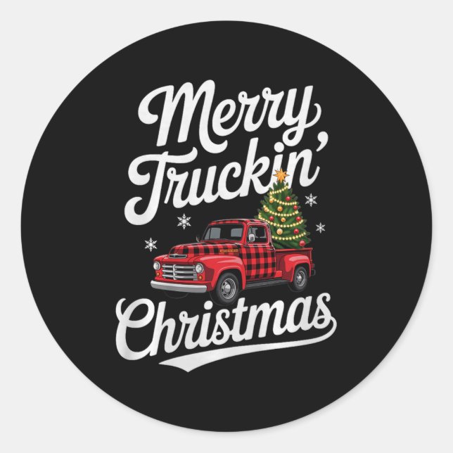 Adesivo Redondo Merry Truckin' Christmas Buffalo Plaid Clic Ck Up  (Frente)