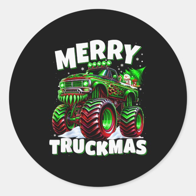 Adesivo Redondo Merry Truckmas Truck Kids &amp; Boys Christmas  (Frente)