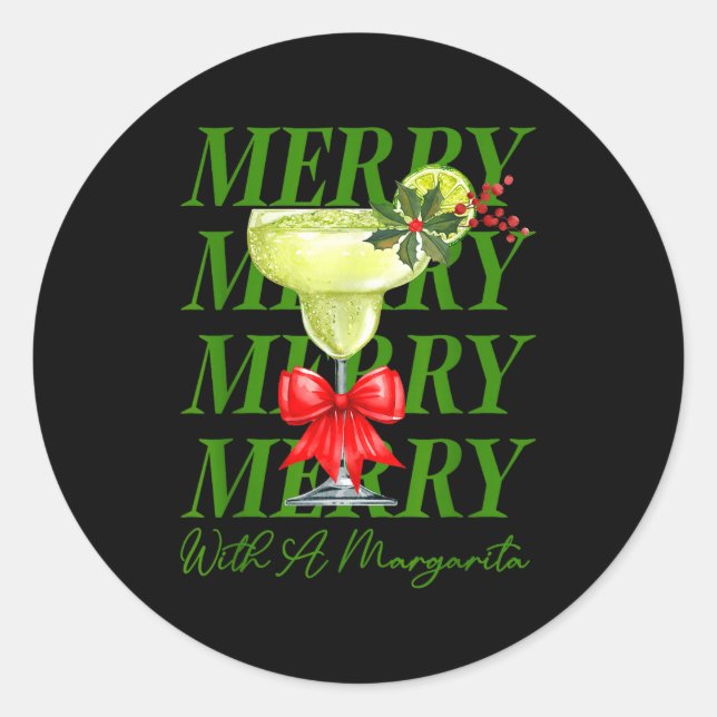 Adesivo Redondo Merry With A Margarita Christmas Drinking Margarit (Frente)