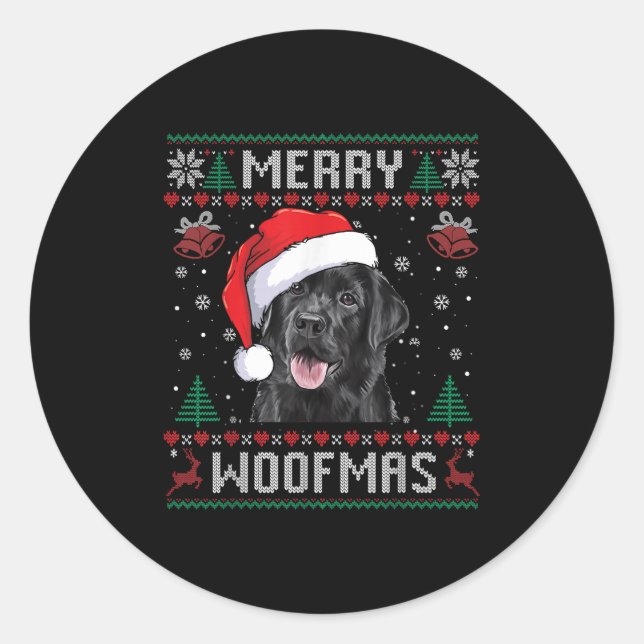 Adesivo Redondo Merry Woofmas Ugly Sweater Black Lab Labrador Chri (Frente)
