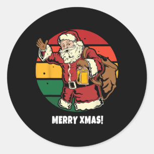Adesivo Redondo Merry Xmas Santa Claus Retro Vintage Sunset Happy