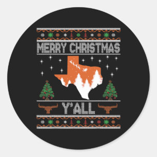 Adesivo Redondo Merry Xmas Y'all Texas Ugly Holiday Longhorn Sweat