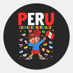 Adesivo Redondo Mês da Herança Hispânica Bandeira do Peru Menina P