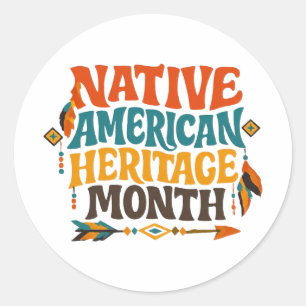 Adesivo Redondo Mês da Herança Nativa Americana Retro Groovy