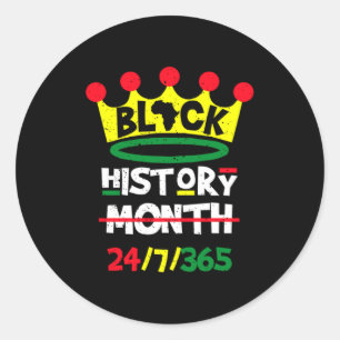 Adesivo Redondo Mês da História Negra 24 7 365 Rei Negro T Camisa