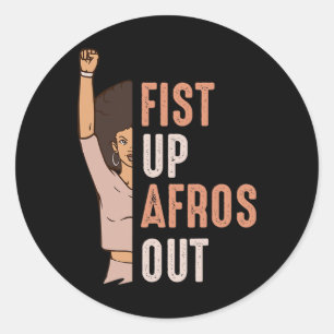 Adesivo Redondo Mês da História Negra Punho Erguido Afros Fora Mul
