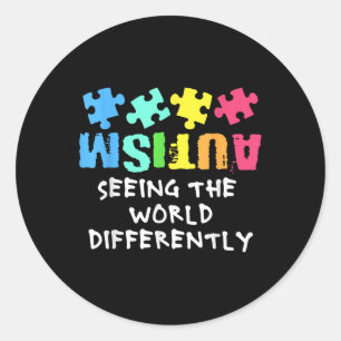 Adesivo Redondo Mês De Consciência Autismo Apoiam A Visão Do Mundo