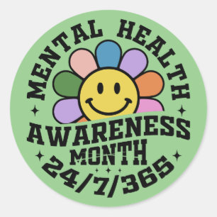 Adesivo Redondo Mês de Consciência da Saúde Mental