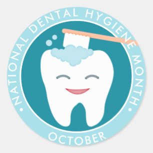 Adesivo Redondo Mês dental nacional da higiene da escova de dente
