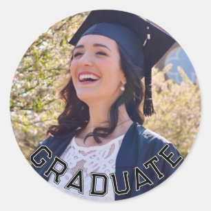 Adesivo Redondo Mesa de festa de graduação preta e branca com foto