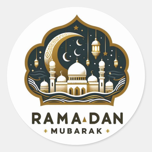Adesivo Redondo Mesquita Ramadan Mubarak e Lanternas (Frente)