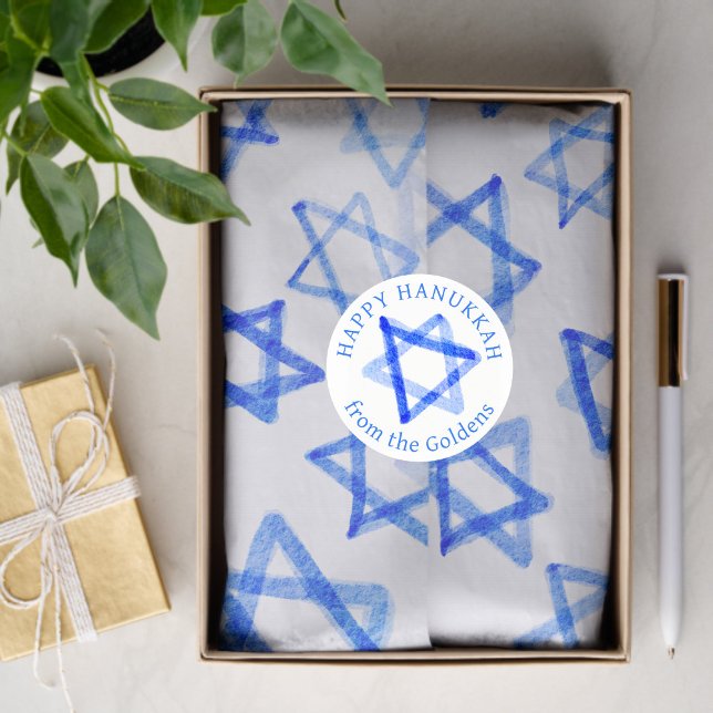 Adesivo Redondo Messy Watercolor Stars CUSTOM Hanukkah  (Messy Watercolor Stars CUSTOM Hanukkah Classic Round Sticker
)