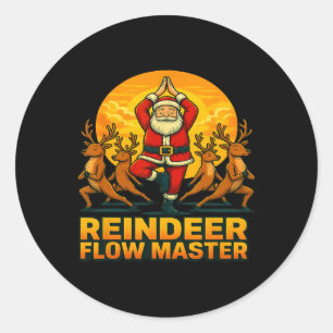 Adesivo Redondo Mestre do Fluxo de Rena Yoga Papai Noel Natal Feri