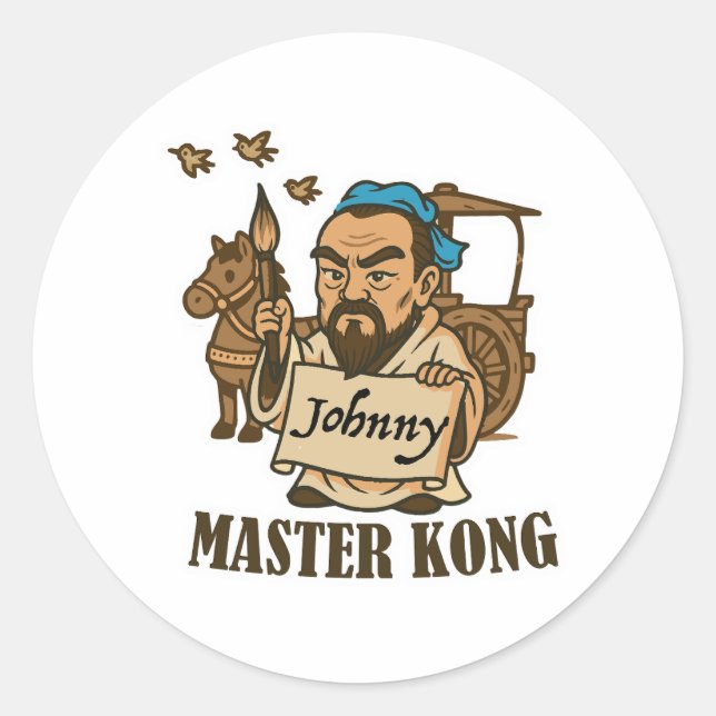 Adesivo Redondo Mestre Kong Escreve Johnny – Sabedoria Antiga, Mod (Frente)