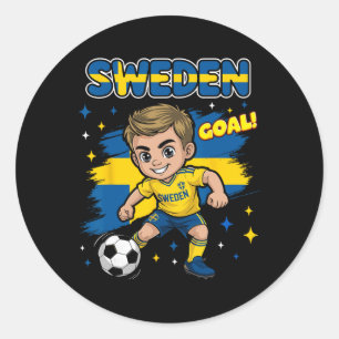 Adesivo Redondo Meta de Criança Sueca Cartoon Sverige Bandeira Sue