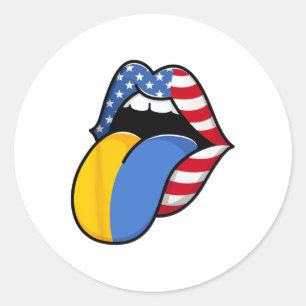Adesivo Redondo Metade Americano Metade Ucraniano Bandeira Dos EUA