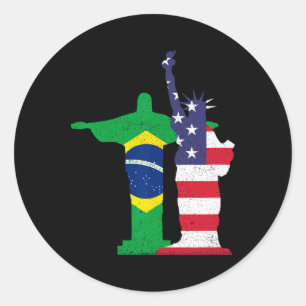 Adesivo Redondo Metade Brasileiro Metade Americano EUA Brasil Cult