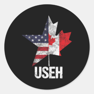Adesivo Redondo Metade Canadense Americano Useh Canadá Bandeira EU
