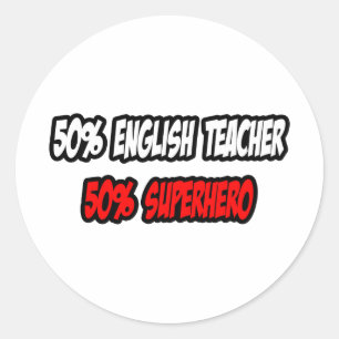Adesivo Redondo Metade de Professora Inglesa... Metade de Super-He