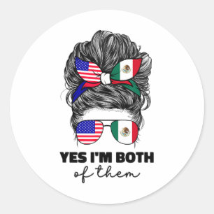 Adesivo Redondo Metade Mexicano E Americano México América Bandeir