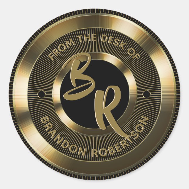 Adesivo Redondo Metálico Dourado Personalizado Inicial (Frente)