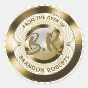 Adesivo Redondo Metálico Dourado Personalizado Inicial