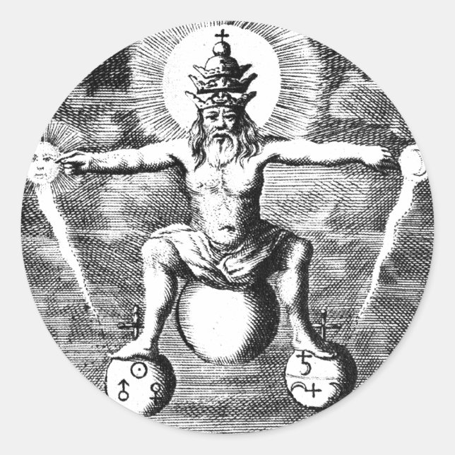 Adesivo Redondo Metamorfose de metais na alquimia (Frente)