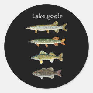 Adesivo Redondo Metas do Lago Pesca Musky Pike Walleye Boca Pequen