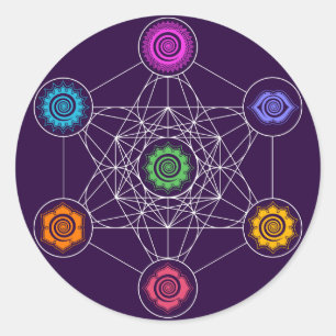 Adesivo Redondo Metatrons Cube, Chakras, Centros de Energia Cósmi