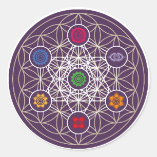 Adesivo Redondo Metatrons Cube, Chakras, Centros de Energia Cósmic