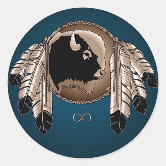 Adesivo Redondo Metis Art Stickers Nativos Buffalo (Frente)