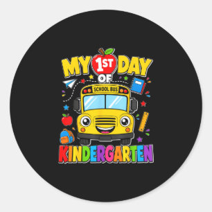Adesivo Redondo Meu 1º dia de ônibus escolar de jardim de infância