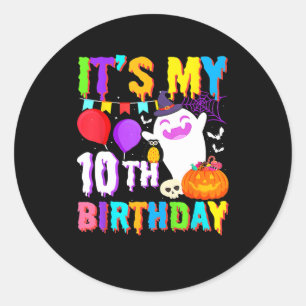 Adesivo Redondo Meu 10º Aniversário Oferece ao Fantasma Pumpkin Co