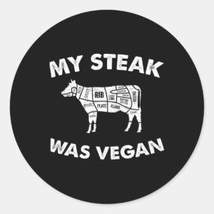 Adesivo Redondo Meu Bife Era Vegan - Engraçado Comedor De Carne