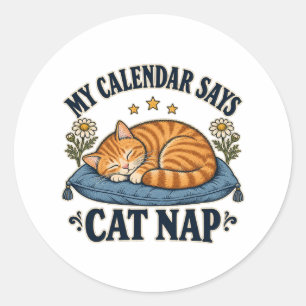Adesivo Redondo Meu Calendário Diz Soneca de Gato Gato Persa Adorm
