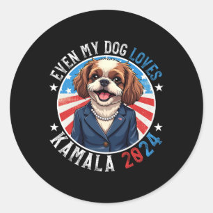 Adesivo Redondo Meu Cão ama Kamala 2024 Shih Tzu Lover Funny Camp