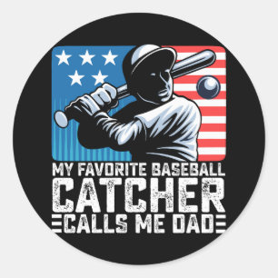 Adesivo Redondo Meu Catcher de Beisebol Favorito Me Chama de Papai