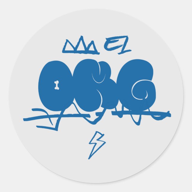 Adesivo Redondo Meu Deus, cão bonito, gato azul (Frente)