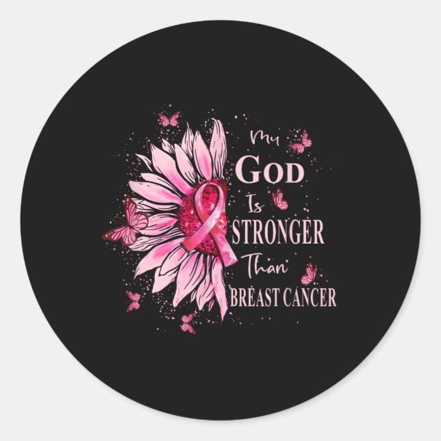 Adesivo Redondo Meu Deus É Mais Forte Que A Consciência Do Cancer  (Frente)
