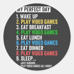 Adesivo Redondo Meu Dia Perfeito Video games Camiseta Engraçado J