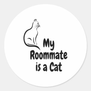 Adesivo Redondo Meu Gato é Meu Colega de Quarto Engraçado.