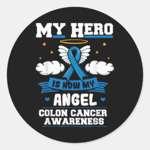Adesivo Redondo Meu Herói Agora É Meu Cancer Angel Colon Blue Bowe